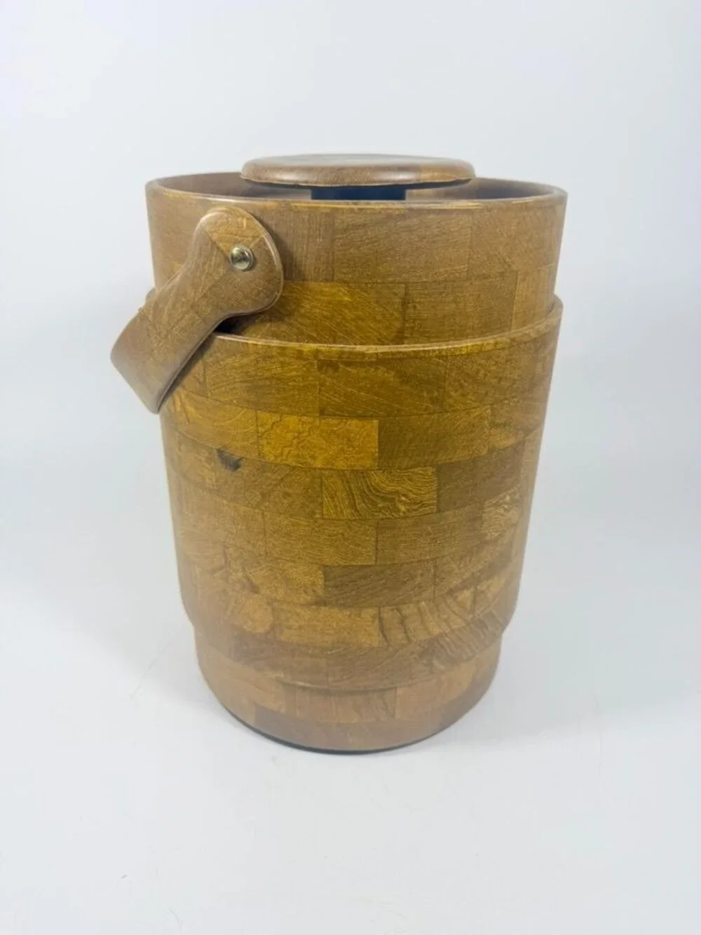 Large Ice Bucket Faux Wood Grain Vintage Mid Century Retro Elmar Products Handle